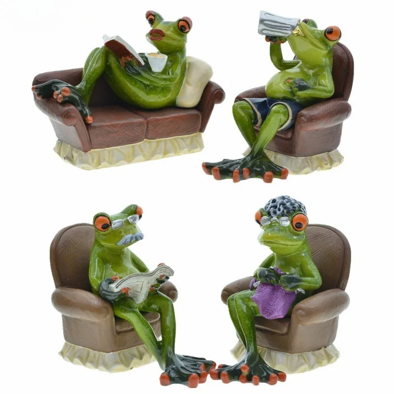 Creative Nordic Grandpa Grandma Couple Sofa Frog Figurines Resin Animal Ornament Garden Home Desk Decoration Art Craft Cute Gift