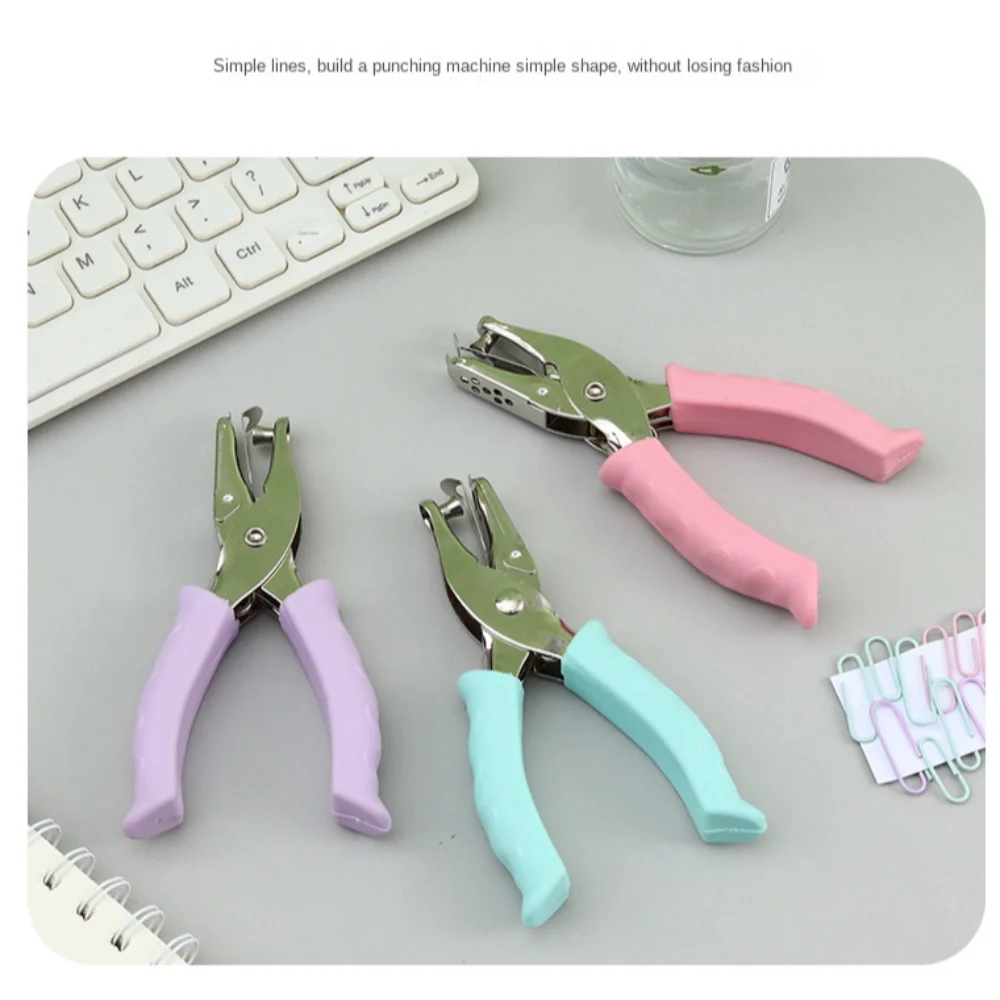 Single Hole Mini Paper Punch Non-slip Handle 3 Color Available Single Hole Punch Macaron Color 6mm Hole Loose-leaf Punch School