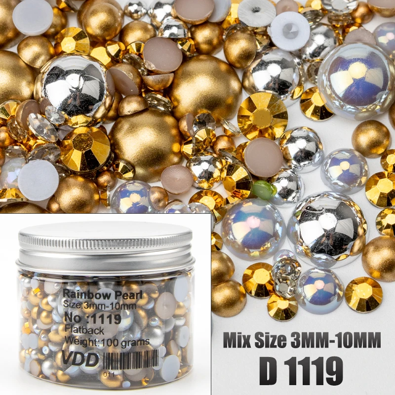 VDD 30/60/100/200g Großhandel Gemischte Größen ABS Halbrunde Perlen Flache Rückseite Perlen Farbige Harz-Strasssteine für Nagelkunst, Basteln und DIY-Dekoration – Detail 25