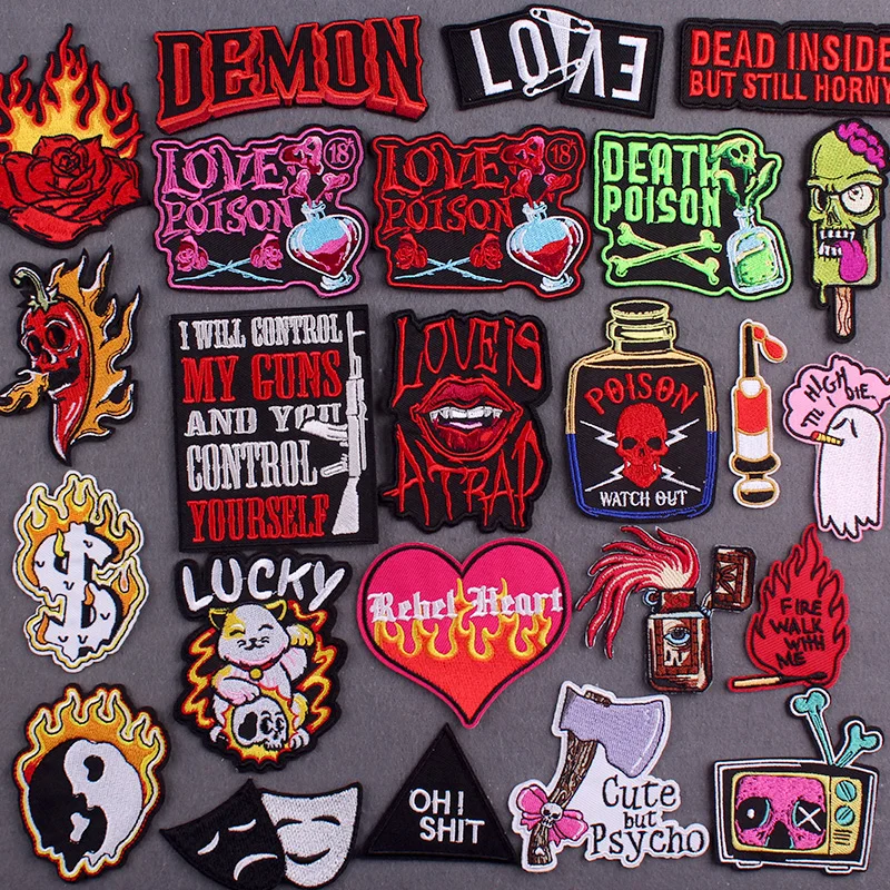 Punk Ptach Clothing Thermoadhesive Patches On Clothes Stickers DIY Hippie Stripes Badges Hook Loop Iron On Patches For Jacket