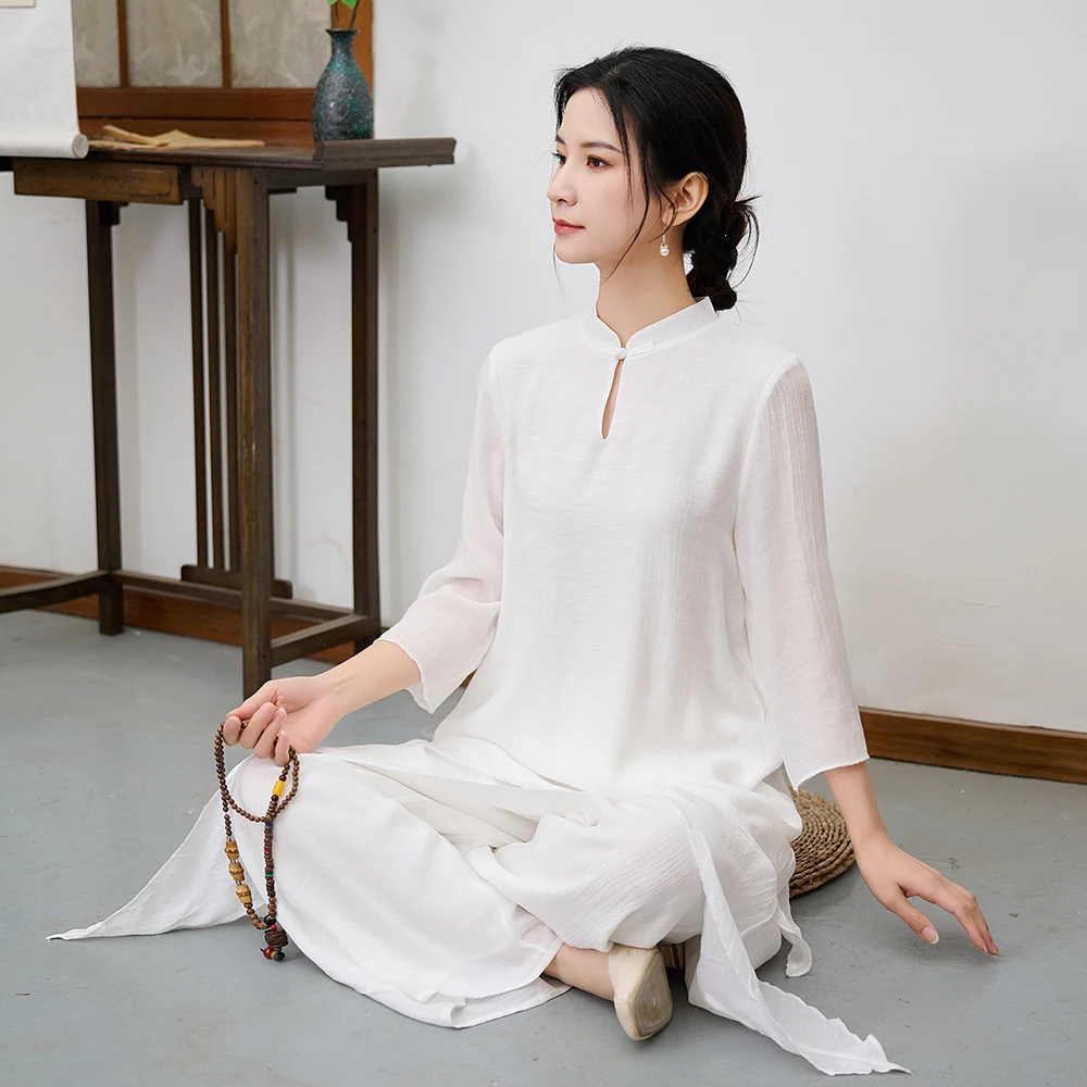 

2026 New Ethnic Cotton Linen Zen Meditation Practice Suit Two Piece Set National Style Yoga Women's Fashion Summer Outfits