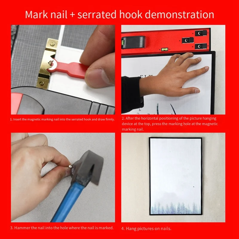 Multi-Functional Poster Universal Level Installation Instrument With Multi-Size Poster Nails