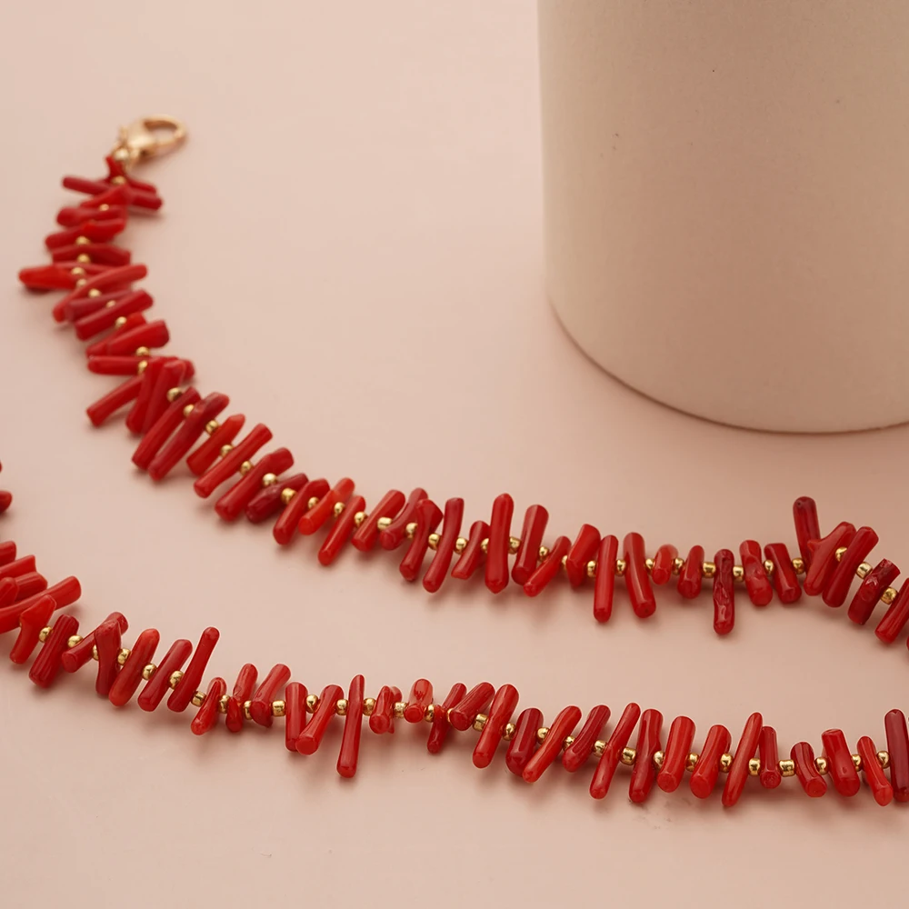 New Fashion Boho Natural Irregular Red Coral Necklace Vintage Choker charms for jewelry making Item ﻿
