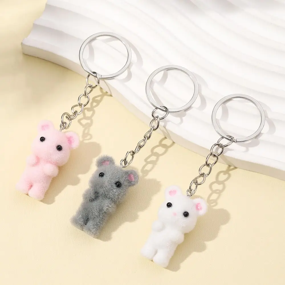 Kawaii Cartoon Plush Resin Mouse Keychain Creative Fashion Flocking Animals Keyring Couple Keychain Bag Accessories