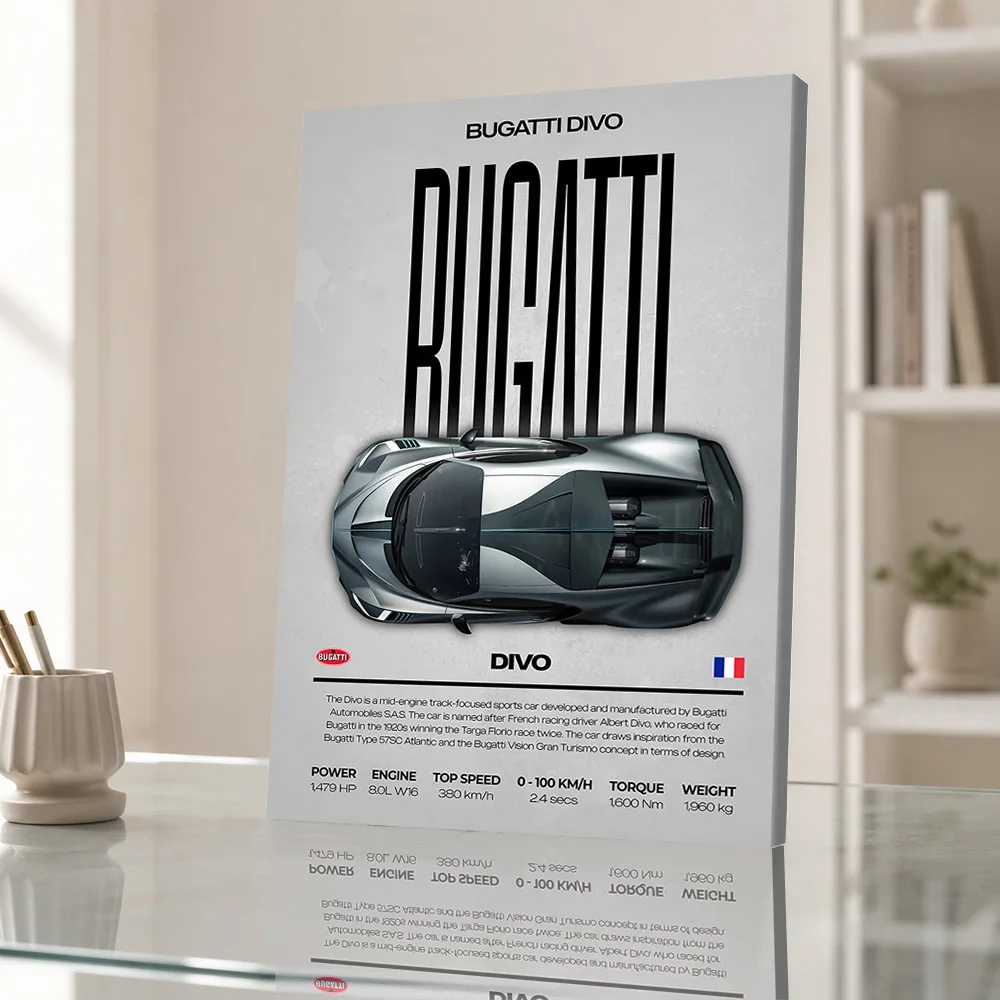 Bugatti Canvas Poster Personalized Photo Vintage Motorsport Heritage Style Canvas Wall Art Ideal For Bedroom Housewarming Gift