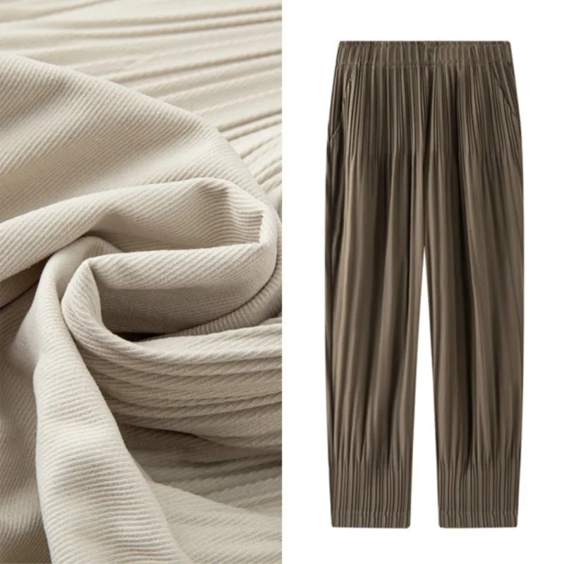 Miyake Trousers High-Waisted Draped Pleated Casual Pants Plisse Women 2026 Autumn Winter New Straight Mid-Length Pants for Women