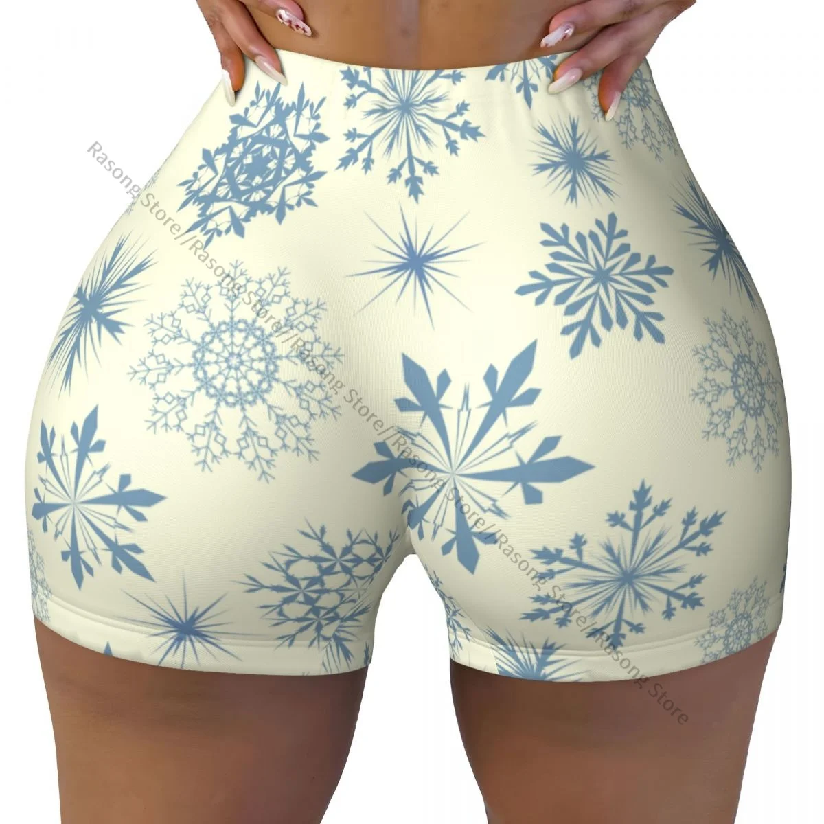 Push Up Short Elasticity Scrunch Butt Snowflakes Background Running Shorts Sports Shorts Womens Clothes Gym