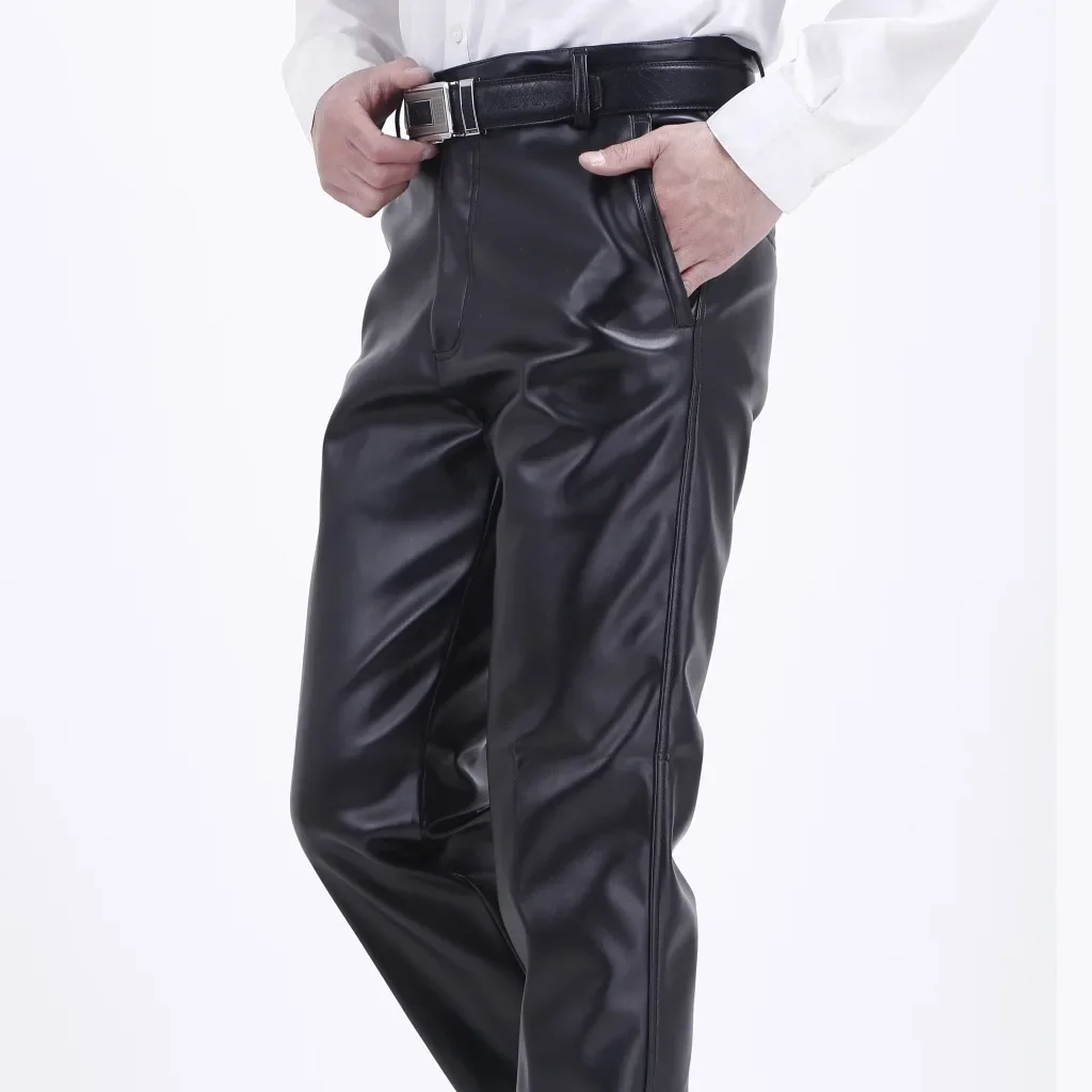 Autumn/winter Mens Pants Wind-proof Moisture-proof Oil-proof Dirt-resistant PU Leather Pants Middle-aged Elderly Motorcycle