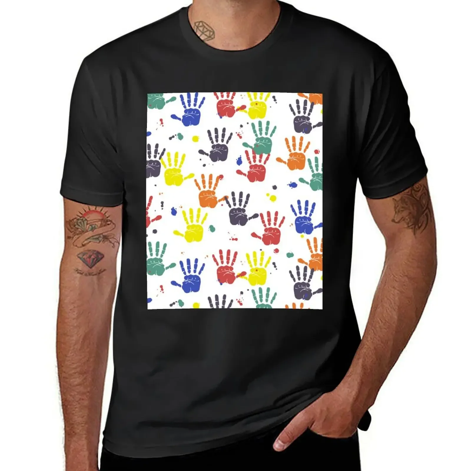 

Dean's Fingerpaint Handprints With Drips T-Shirt blacks shirts graphic tee fitted t shirts for men