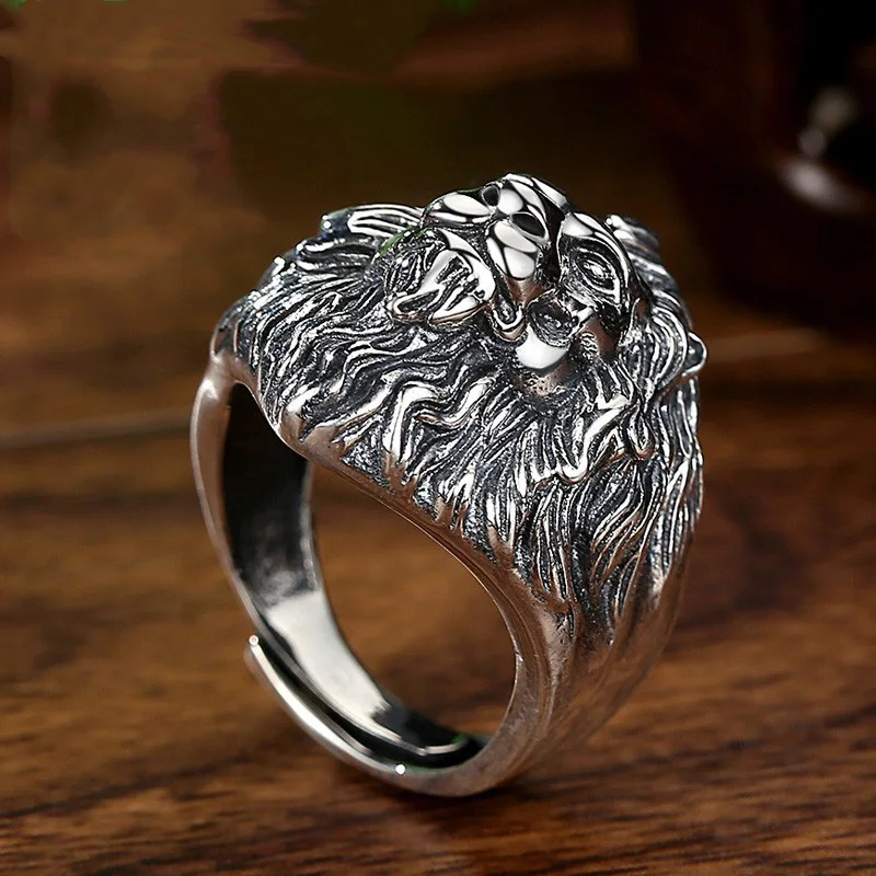 Retro Lion Head Large Ring For Men Silver Color Punk Gothic Open Ring Handmade Jewelry Rock Hiphop Biker Accessories Man Gift