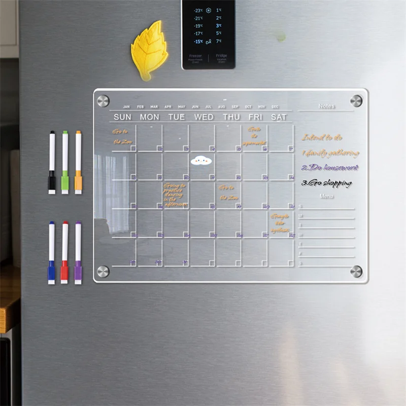 Fridge Magnet Sticker Calendar Weekly Planner Magnetic Dry Erasable whiteboard Schedule Transparent Acrylic Message Menu