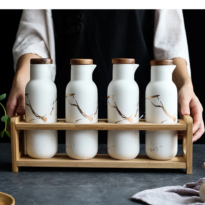 380ml Marble-like Ceramics Olive Oil Dispenser Bottle Pot Container Storage Vinegar Oiler Sauce Kitchen Cooking Tools