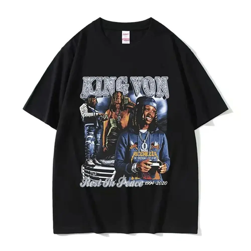 

Rapper K-King Von Graphic T Shirt Men's Hip Hop Gothic Fashion Short Sleeve T-shirts Oversized Cotton T-shirt Streetwear