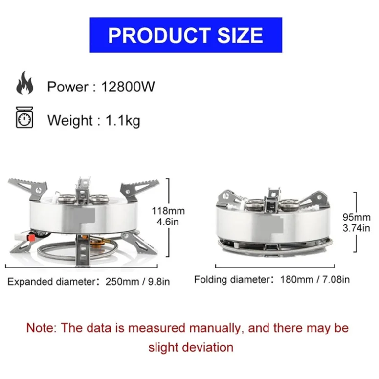 Kempingowa kuchenka gazowa o mocy 12800 W, składana, przenośna, wiatroszczelna kuchenka kempingowa z 5 głowicami