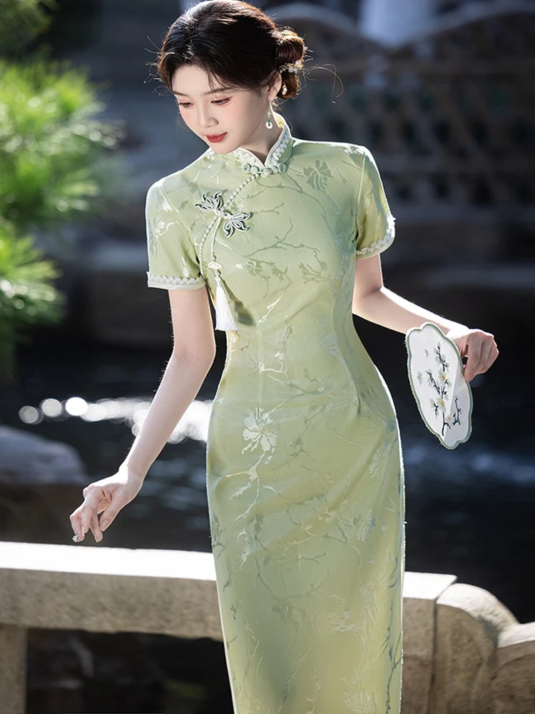 

Young Sle een Floral Embroidery Improved ort Size New Chinese Dr Breathable Low Slit Daily Wear Summer New