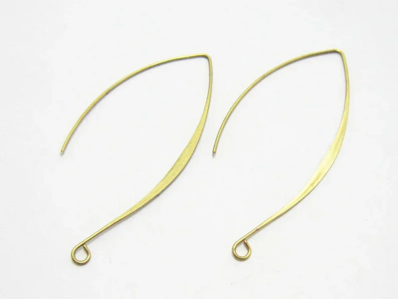 50pcs Long Ear Wires, Brass Earring Hook, Hammered Flat Side, 48mm, Earrings Making, Brass Findings, Jewelry Supplies -R212