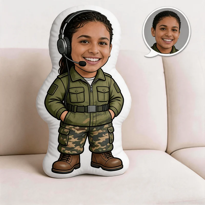 Custom Photo Vintage Uniform Portrait Shaped Pillow, Olive Green Decorative Cushion, Double-Sided Printing, 60cm Accent Pillow f