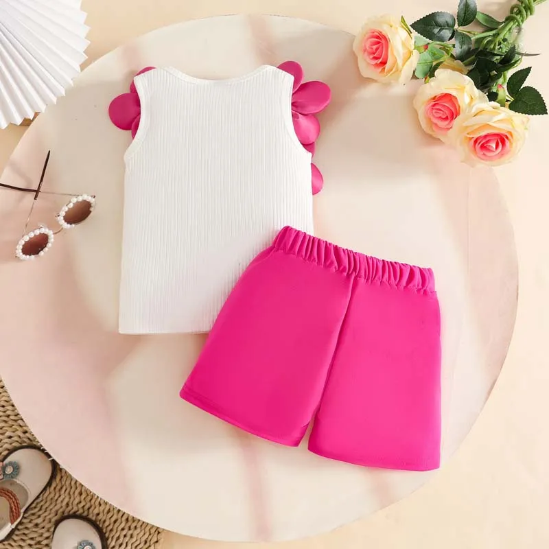 1–3 Years Baby Girl Clothes Sets Outfits Sleeveless Floral-Print Ribbed Top+Shorts 2-Piece Summer Toddler Girl Clothing