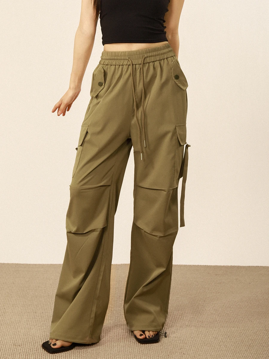 

Американские ретро-брюки с широкими штанинами для женщин, плиссированные, свободные, повседневные, уличный стиль, с завязками на талии, длинные