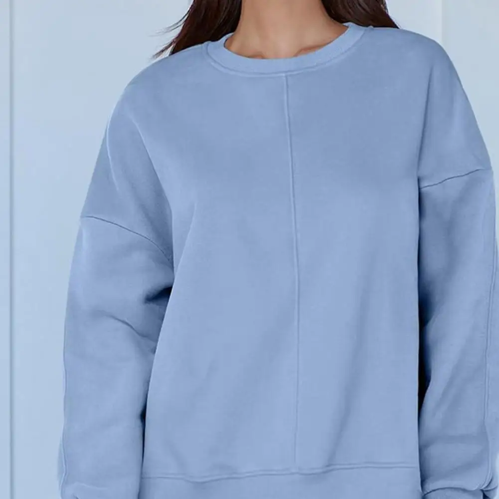 Ladies' Top for Fall Women's Oversized Crew Neck Sweatshirt Long Sleeve Pullover Top with Thumbholes Soft Casual Side Slit Loose