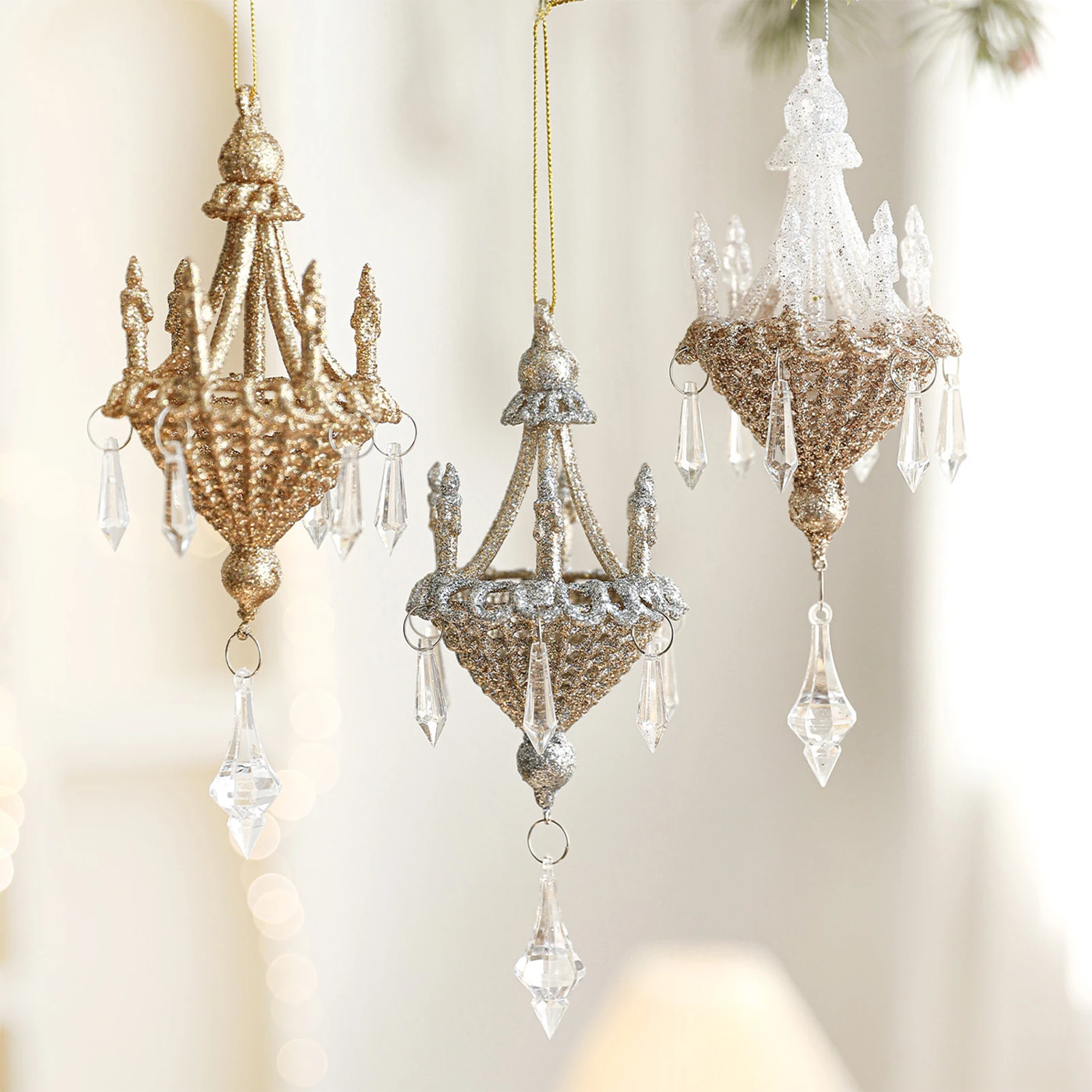 

Exquisite Christmas Pendant Glitter Crystal Crystal Hanging For Xmas Tree DIY Garland Wreath Navidad New Year Party Decorations