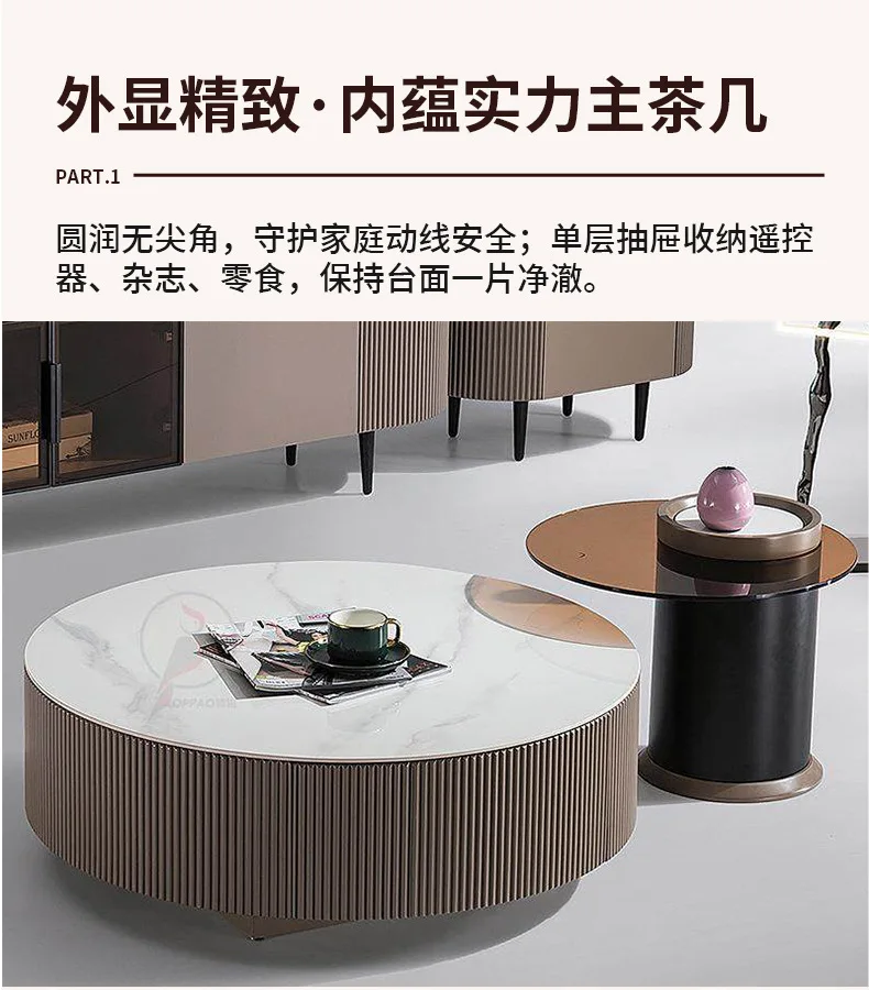Italian Minimalist TV Stand with Tempered Glass Coffee Table Set Modern Small Apartment Living Room Furniture Sintered Stone