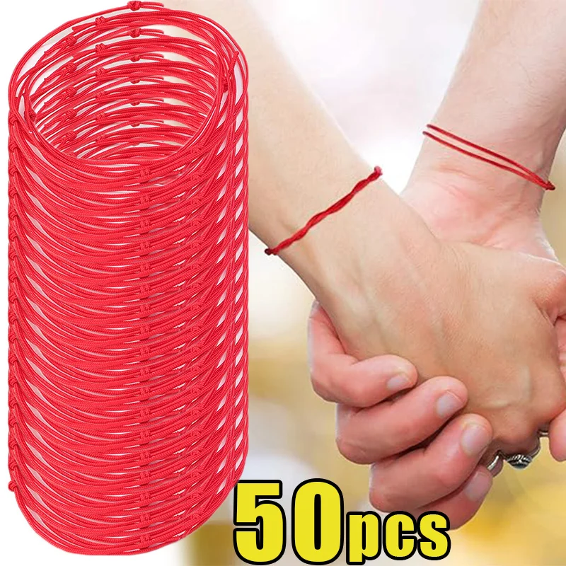 10-50pcs Simple Thin Red String Bracelet for Couple Rope Braided Bracelets Protect Good Luck Amulet for Success Handmade Jewelry