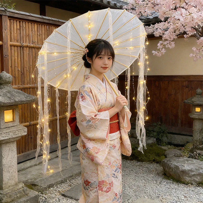 LED Chinese Japan Yarn Oiled Paper Umbrella Silk Cloth LED Umbrella Drama Craft Umbrella Ancient Princess Umbrella Cosplay Props