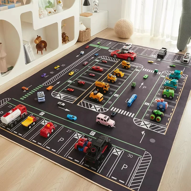 VIKAMA Kids Parking Lot Play Mat Road Traffic Pattern Soft Non Slip Large Toddler Car Game Crawling Floor Rug
