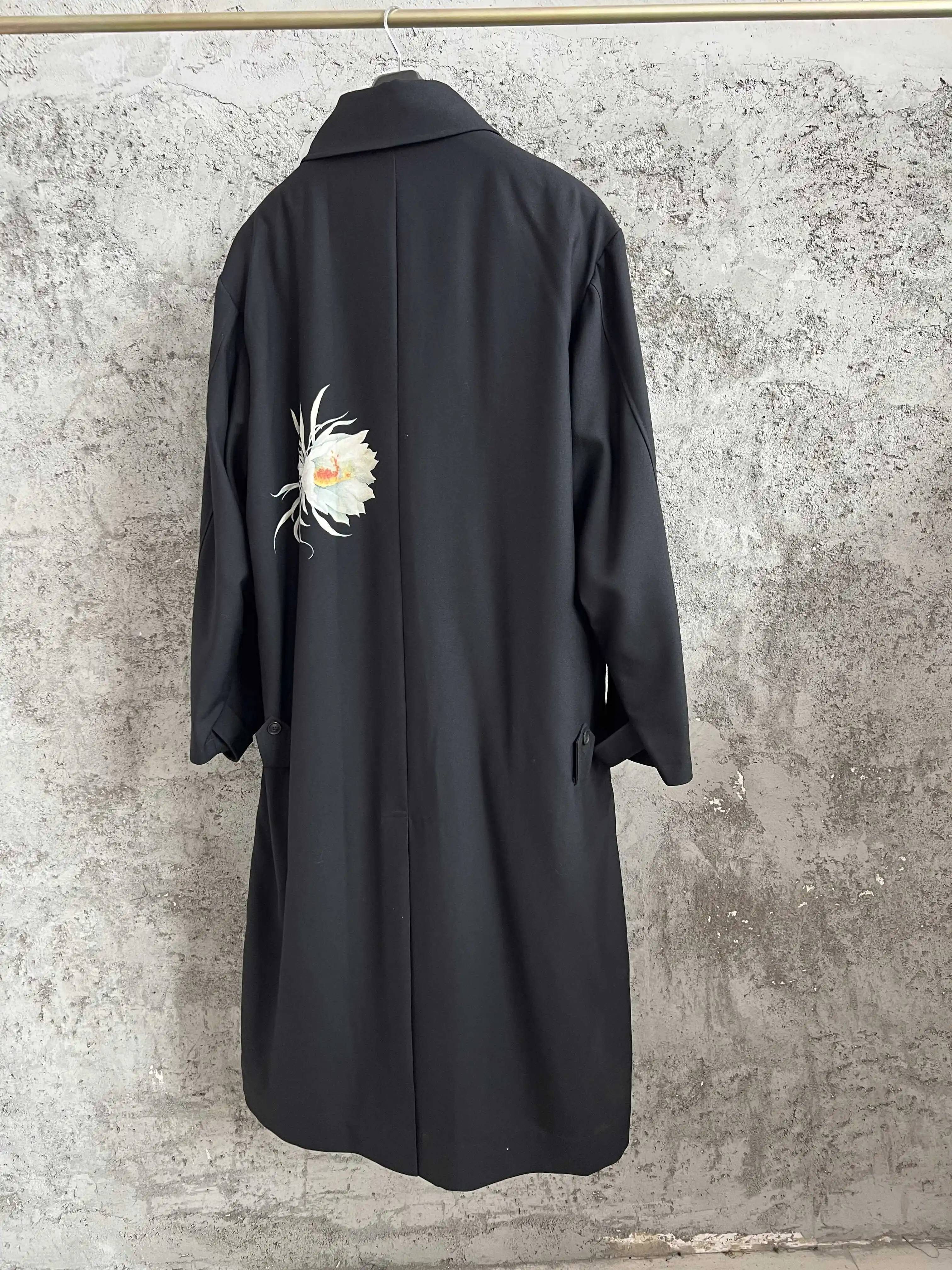 TOP-YAMAMOTO Night-blooming flower silhouette printed Heavy Industry Wool Windbreaker Limited Edition