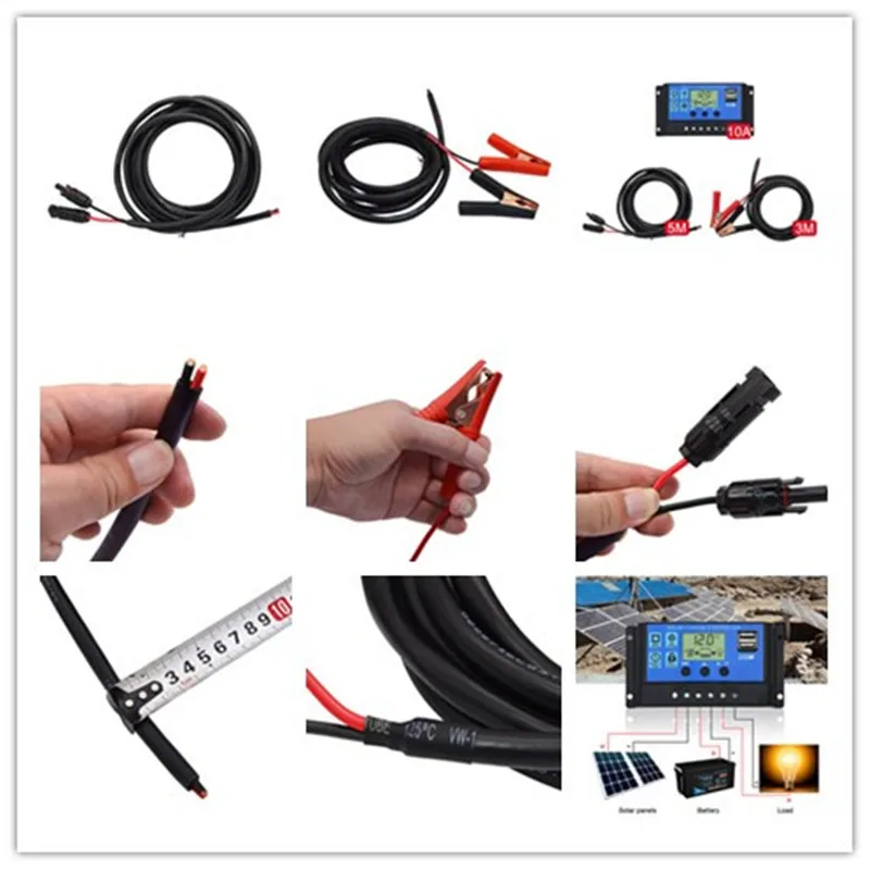 Controlador Solar PWM DOKIO 10A Controlador 20A cargador 30A regulador con conector USB y MC4 y accesorios de Cable para batería de 12V