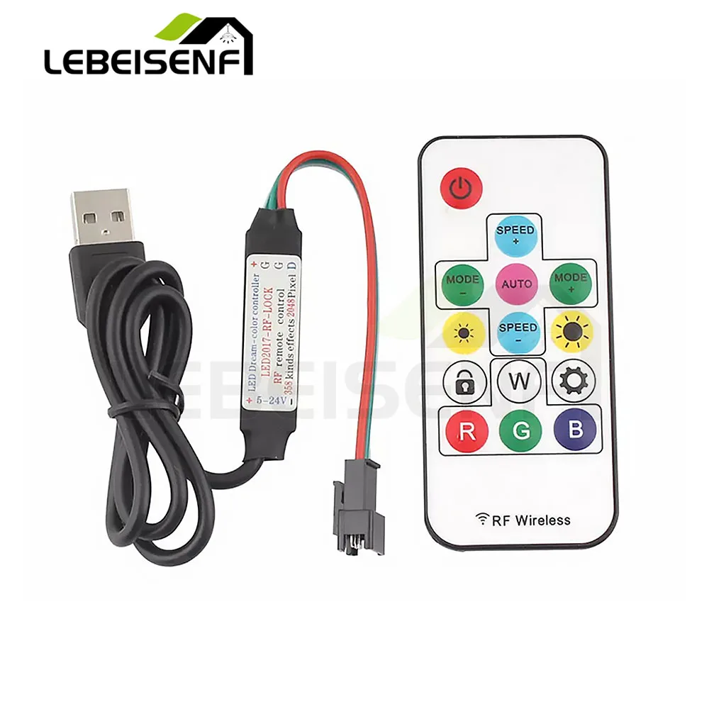 USB 5V Wireless RF RGB LED Strip Dimming Controller Full-Color Remote with 14 Keys for Strip Lighting Control