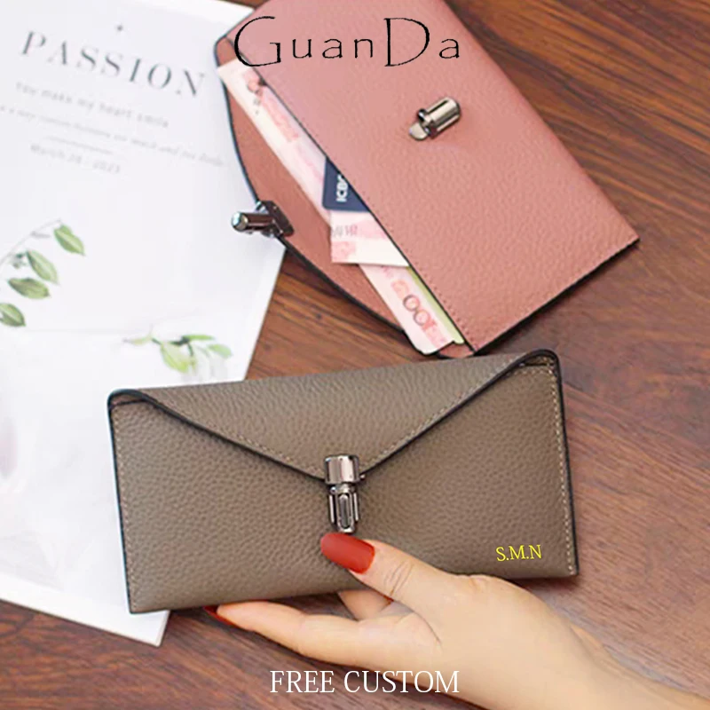 Luxury Design Card Holder For Woman Custom Initial Genuine Leather Card Wallet Fashion Vintage Slim Envelope Coin Purse Card Bag