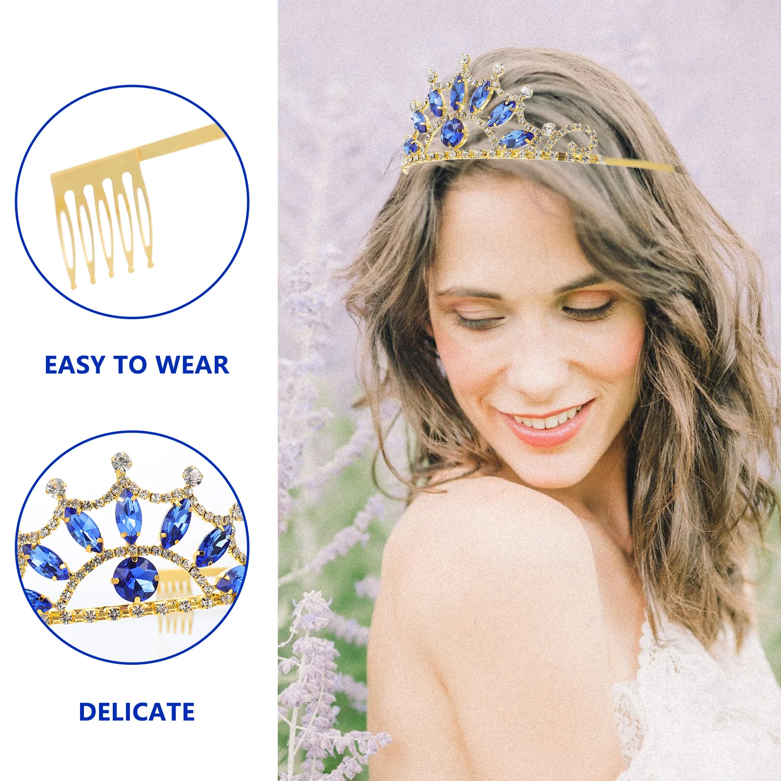 

Girls Birthday Rhinestone Tiara Crystal Crown Wedding Party Decorative Headband Lightweight Bridal Tiara Comfortable Size