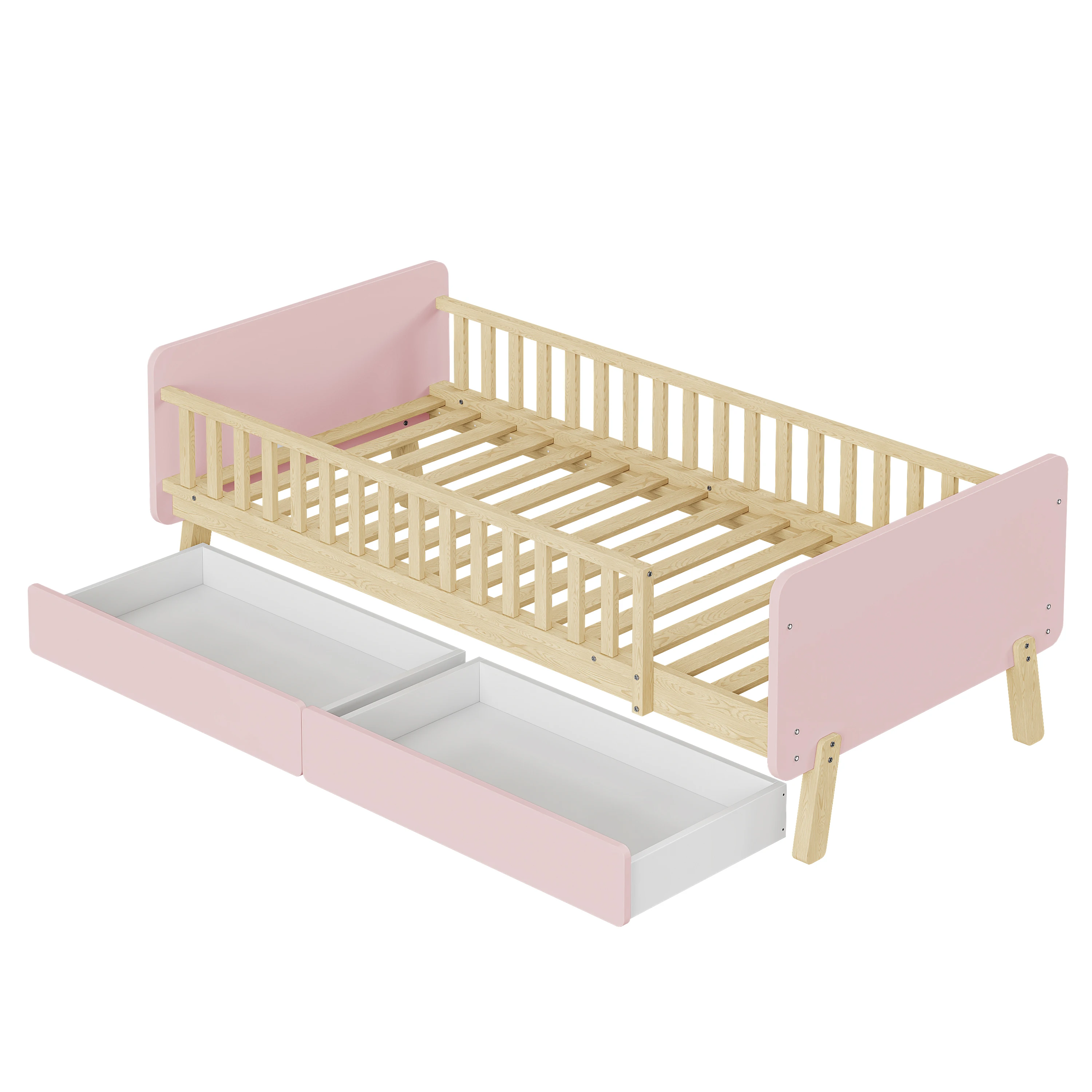 KOMHTOM massief houten kinderbed 90x190 cm met 2 laden en lattenbodem