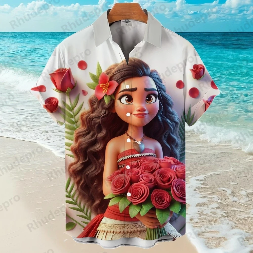 

Dinsey 2025 3D Printed Moana Cartoon Men Women Hawaiian Shirt Summer Fashion Trend Vintage Style White Camisas Verano Hombre