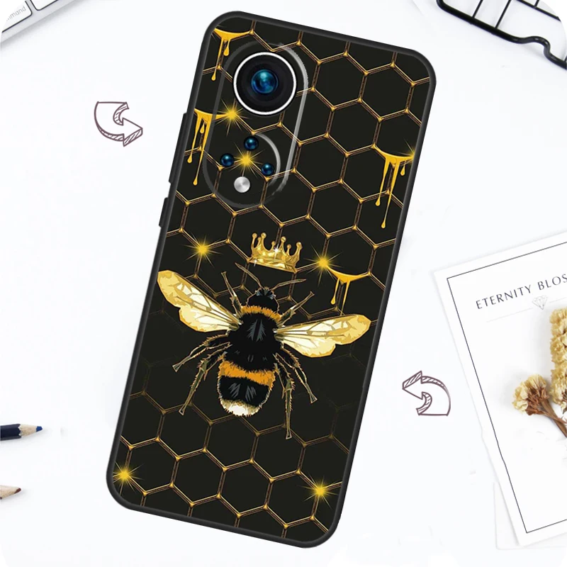 Bee Art Print cute cartoon floral Case For Huawei P30 P20 P40 Lite P50 Pro P Smart 2021 Nova 5T Honor X8 X9 50 70 80 Cover