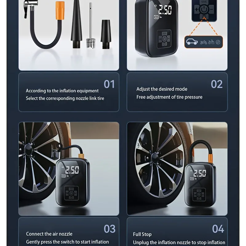 Car Cordless Air Pump Portable Air Compressor Pump 150PSI Electric Car Tire Inflator For Car, Motorcycles Bicycles＆ball ﻿ ﻿