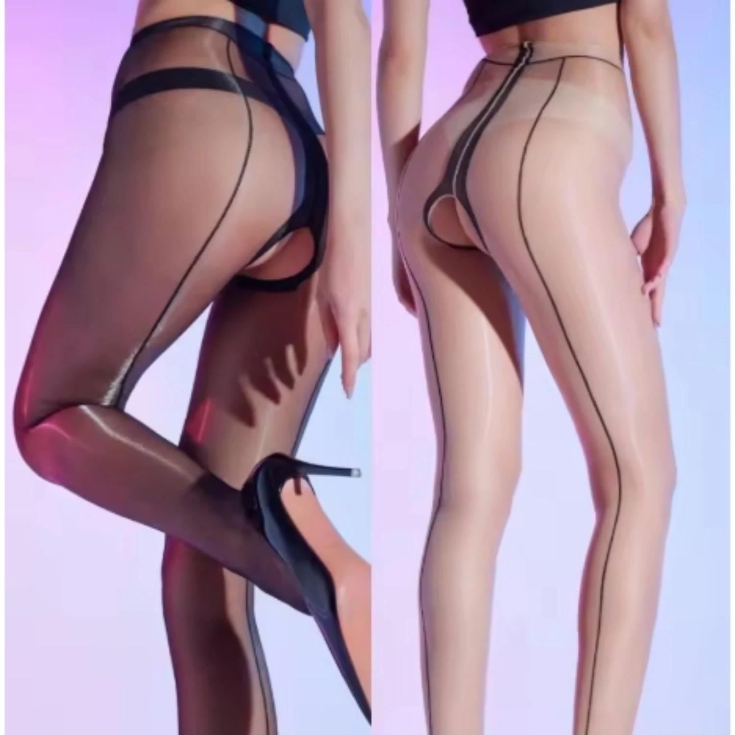 

1/2 шт. сексуальные женские блестящие колготки с открытой промежностью, глянцевые чулки, тонкие прозрачные колготки сзади, гладкие модные черные колготки Aurora