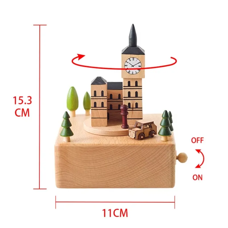 

Beech Musical Box Big Ben 18-note Music Box With Magnetic Moving Car