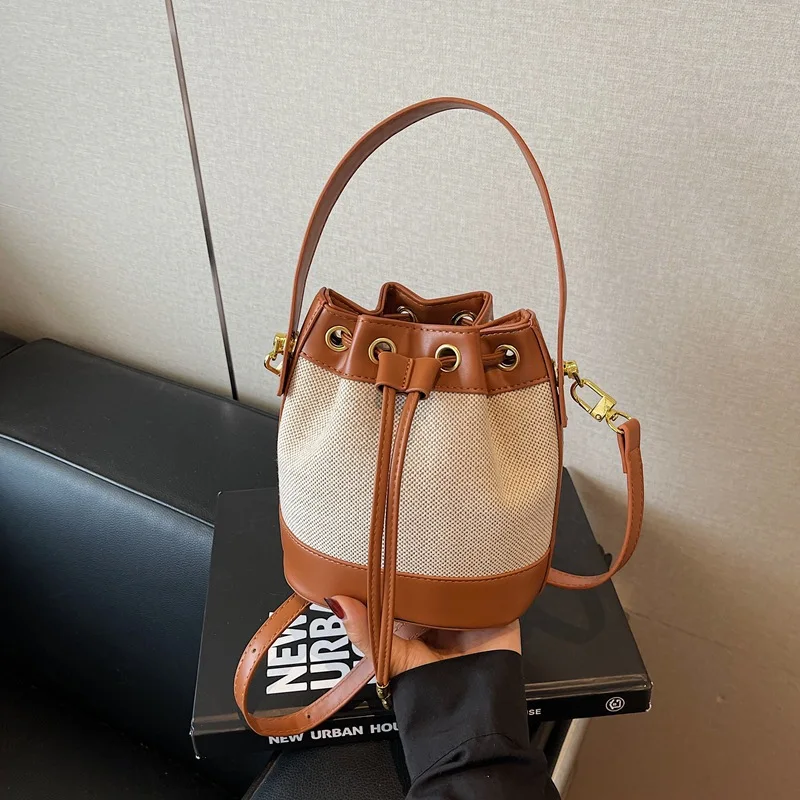 

Летняя сумка-ведро 202, женская сумка через плечо с цветными блоками, повседневная сумка через плечо, универсальная сумка «день-ночь», текстурированный слинг