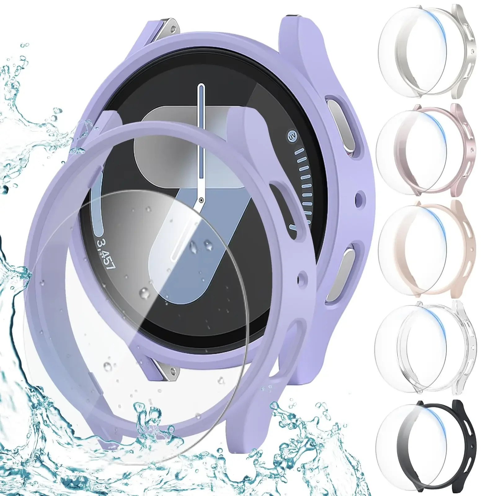 Gehärtetes Glas + Hülle für Samsung Galaxy Watch 7/6/5/4, 44 mm, 40 mm, Voll-PC-Stoßstangen-Displayschutz, Galaxy Watch FE-Zubehör