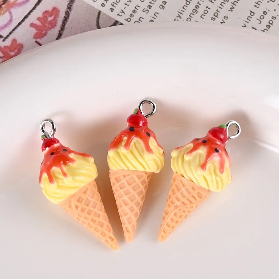 10pcs Mini resin ice cream cone DIY handmade jewelry pendant