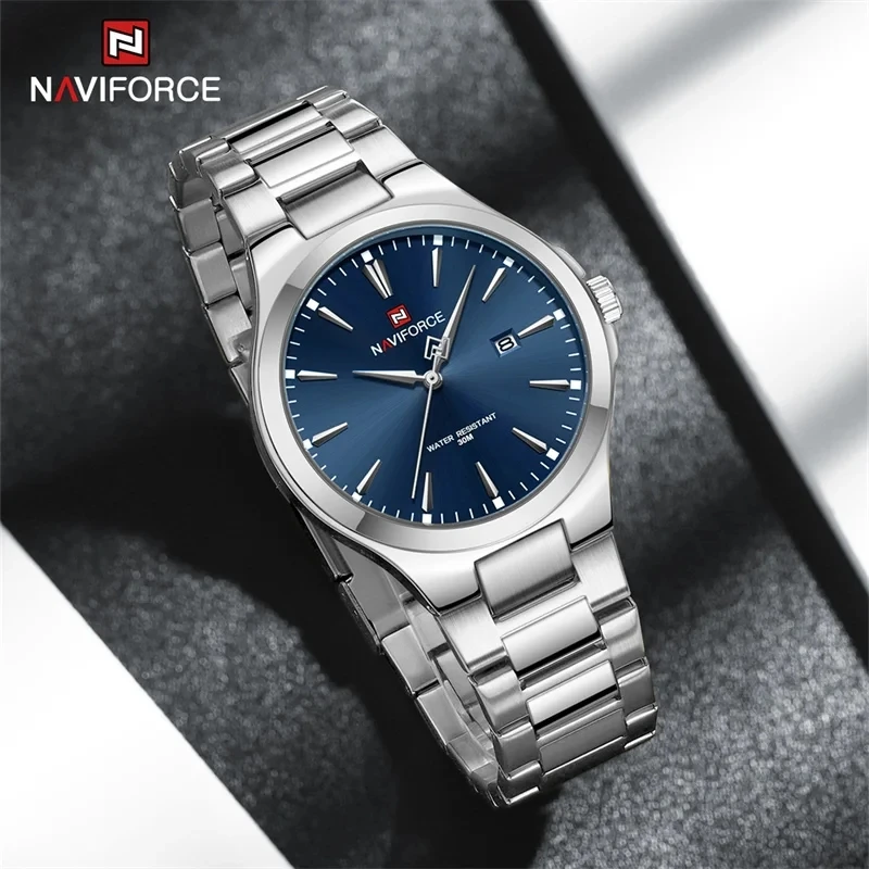 NAVIFORCE Original Design Fashion Mens Watches Stainless Steel Simple Calendar Waterproof Male Wristwatches Relogio Masculino