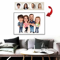 Custom Family Cartoon Portrait Poster Gift for Family Wall Decor Personalised Cartoon Print Birthday Bedroom Wall Art Decor