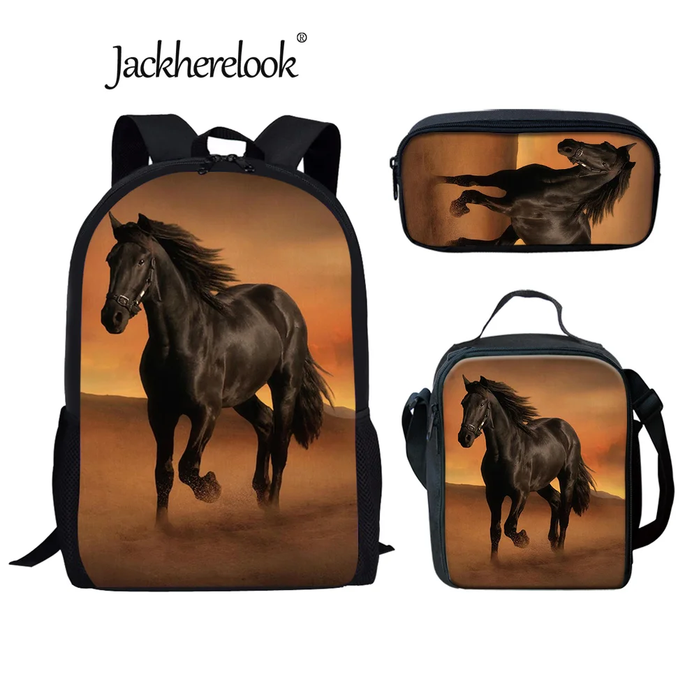 

Jackherelook Wild Horse Animal School Bags 3Pcs/Set Kid Backpack for Student Boy Girl 3D Prints Large Capacity Rucksack Mochila