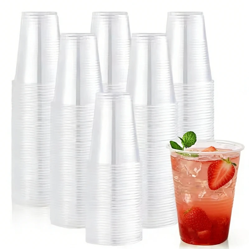 Vasos de plástico transparentes desechables, vasos para beber en el hogar, zumo de frutas, café, helado, utensilios para fiesta de cumpleaños, 50/100 Uds.