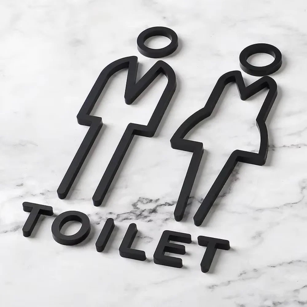 Premium Home Decoration Black Gold Bathroom Sign with 3D Acrylic Material Suited for Hotel and Public Place Door Wall Labeling