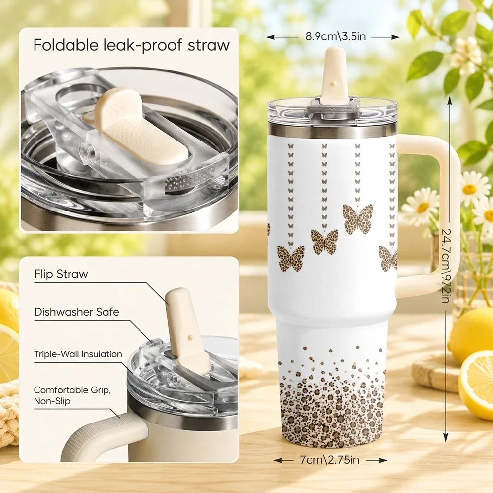 Wind Chime Design Vacuum Flasks 40oz Thermal Tumbler with Handle Stainless Steel Vacuum Insulated Leak Proof Travel Mug