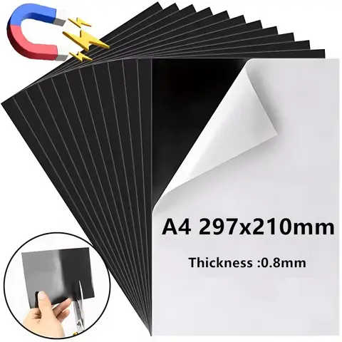 A4 Self-Adhesive Magnetic Mat Sheets Rubber Magnet Flexible Magnet Sheet Perfect for Fridge Crafts Photo Picture Decor Easy Peel
